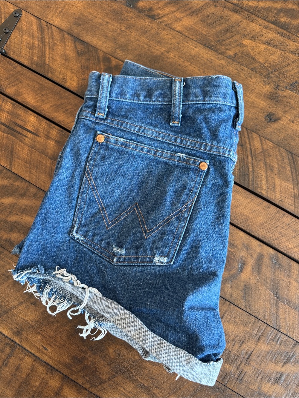 Wrangler Blue Denim Frayed-Hem Jean Shorts